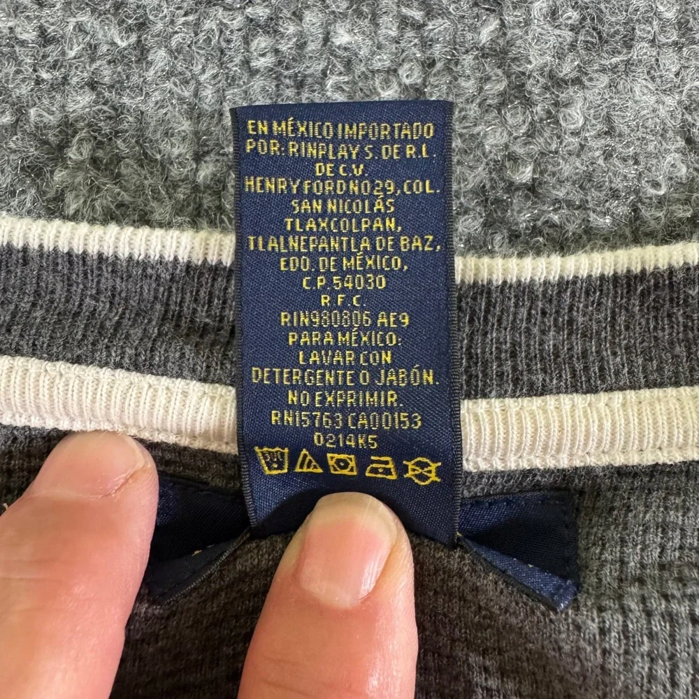 Polo Ralph Lauren Waffle Knit Thermal Mens Large Crew Neck Cotton Grey Shirt